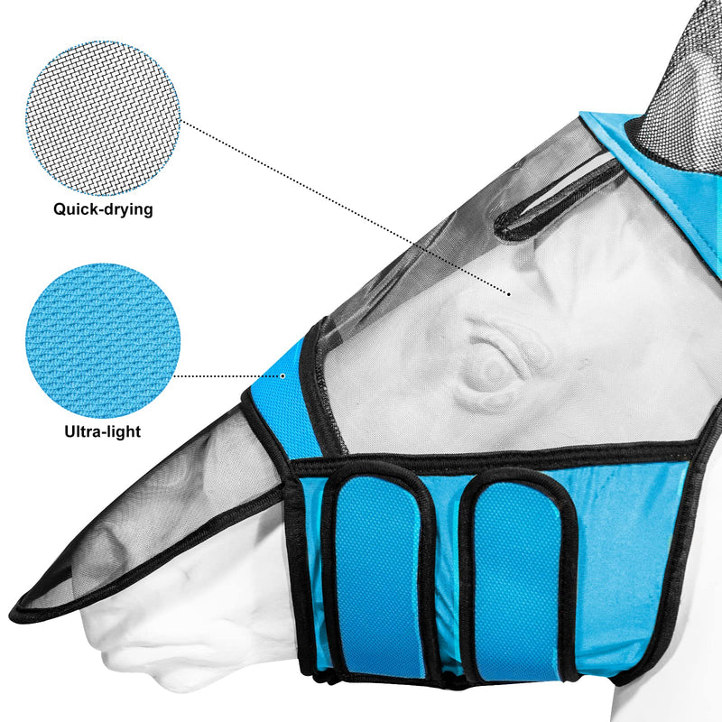 Horse Fly Mask,Fine Horse Fly Mask With Ears Elasticity And UV Protection Fly Mask Cover Long Nose Protection Fly Mask For Horses,Blue-M Blue-M - PawsPlanet Australia