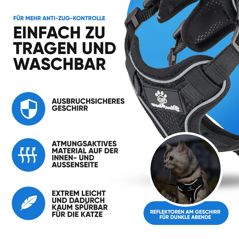 Blue Pawz cat harness with leash - 170cm | Cat harness escape-proof & high quality | Cat leash with harness for cats | Cat harness for unforgettable moments (S), black S - PawsPlanet Australia