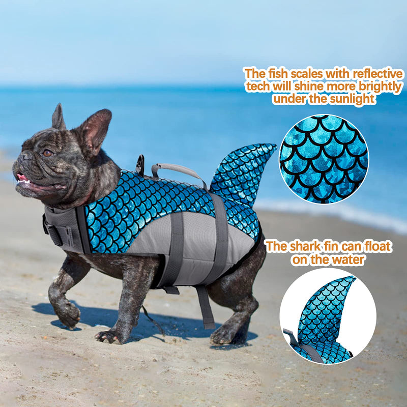 Kuoser Dog Life Jacket Vest, Adjustable Dogs Swimming Vest with Shark Fin, Safety High Visibility Pet Floatation Vest Life Preserver for Small Medium and Large Dogs for Swimming and Boating Blue XS X-Small (Pack of 1) - PawsPlanet Australia
