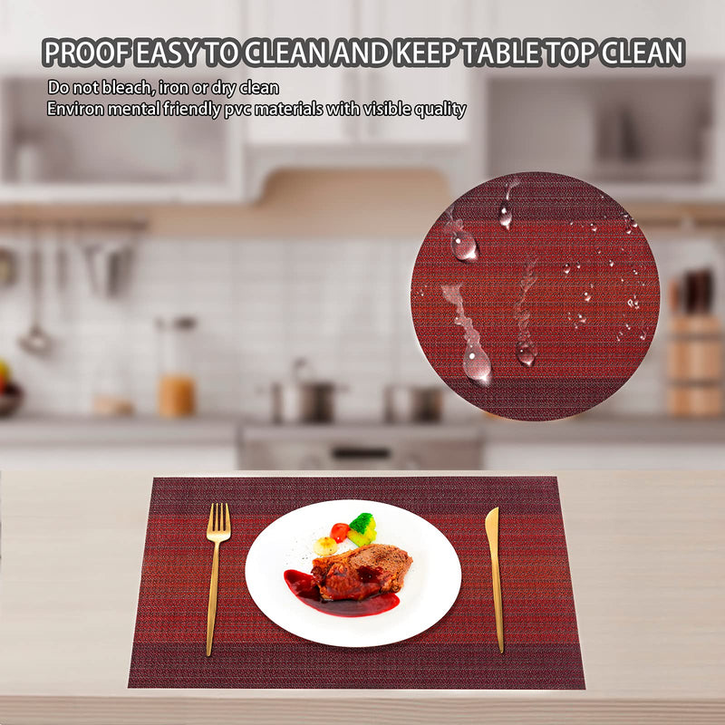 Placemats for Dining Table Set of 4 Washable Fabric Heat Resistant Non-Slip PVC Waterproof Woven Vinyl Table Mats for Home Kitchen Restaurant Christmas Party Decoration #Red - PawsPlanet Australia