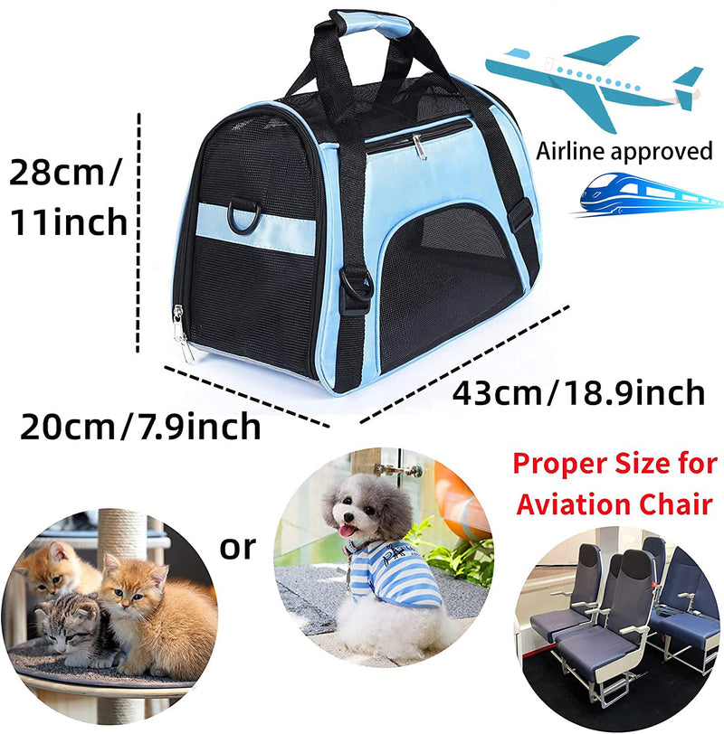 Puppy carrier for small dogs Cat carrier Portable Pet carriers Travel bag Foldable Transport Bag for Dogs and Cats with Locking Safety Zippers, Pale Blue 43cm x 20cm x 28cm… A-Blue - PawsPlanet Australia