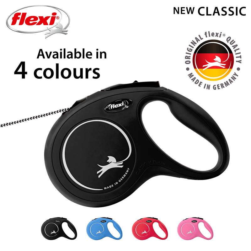 Flexi New Classic Cord Black Medium 5m Retractable Dog Leash/Lead for dogs up to 20kgs/44lbs 1 Count (Pack of 1) - PawsPlanet Australia