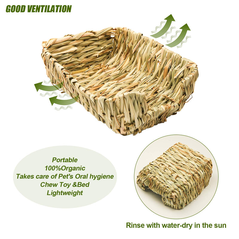 suruikei Portable Grass Bed with Grass Balls, Natural Straw Woven Grass Bed Sleeping Pad Bunny Chew Toys Hay Mat for Rabbit Hamster Gerbil Chinchilla Guinea Pig Mice Other Small Animals Set 1 - PawsPlanet Australia