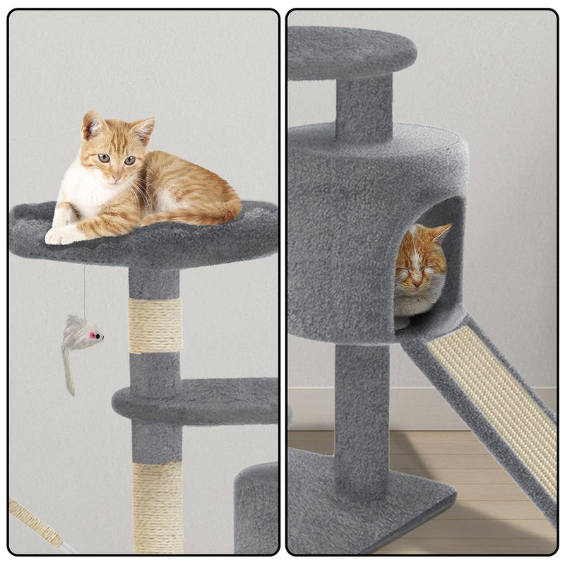 VOUNOT Scratching Post Stable Cat Tree Climbing Tree for Cats with Platforms Cave Sisal Rope, 115cm, Grey - PawsPlanet Australia
