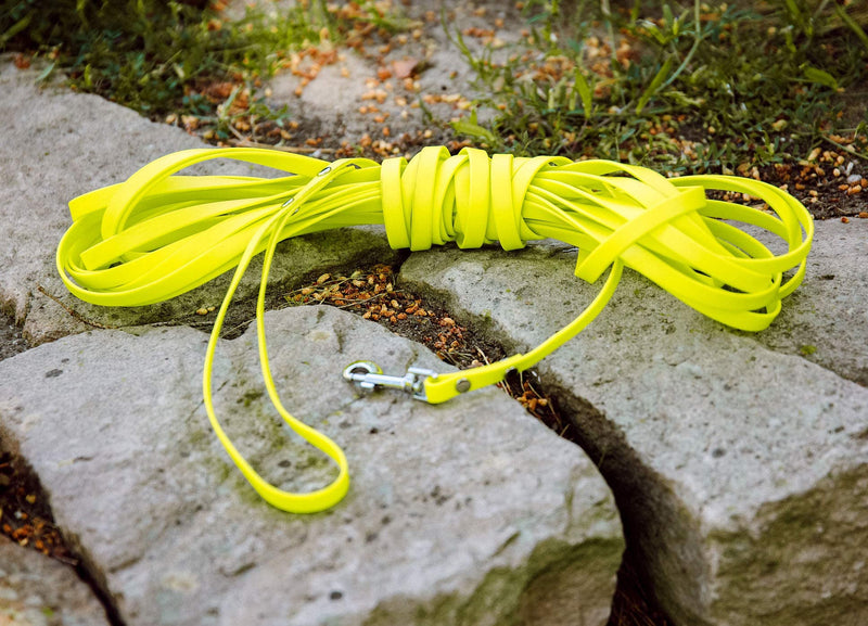 5m drag leash, dog leash, hand strap, neon yellow, extra narrow, dirt and water repellent 5m, for small dogs neon yellow - PawsPlanet Australia