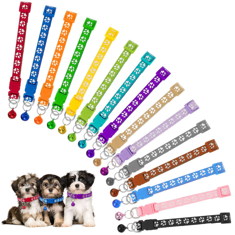 Heyu-Lotus 15-Pack Puppy Collars with Bell, Paw Print Puppy Whelping Collars Quick Release Buckle Adjustable Leash Pet Safety Collars for Puppies and Cats (multi 15) multi 15 - PawsPlanet Australia