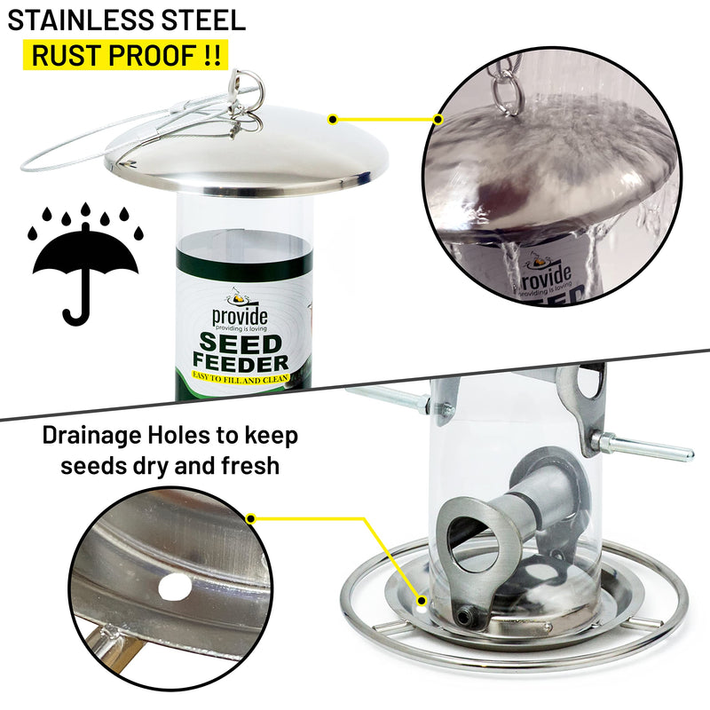 PROVIDE stainless steel Bird Seed Feeder,bird feeders for small birds,Easy Open wild Bird Feeders. Hanging Bird Feeder for black oil seed,Sunflower Heart and Mix Seed.Goldfinch Bird Feeding Station - PawsPlanet Australia