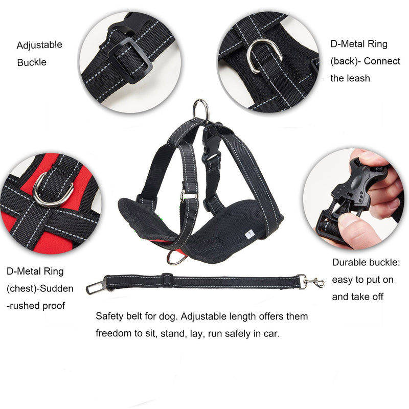 Kaka mall Pet Dog Car Safety Harness, Adjustable Seat Belt Strap Lead Clip, Durable Neoprene Fabric and Soft Padded Mesh for Vehicle Dog Walking Vest Harness Travel Outdoor (Black, L, 15-25 KG Dogs) L: Neck 32-56CM; Chest 46-84CM Black - PawsPlanet Australia