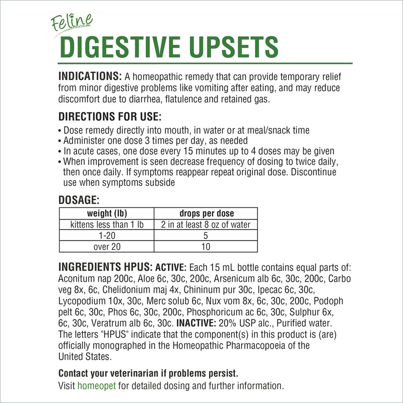 HomeoPet Feline Digestive Upsets, Natural Digestive Supplement for Cats, 15 Milliliters - PawsPlanet Australia