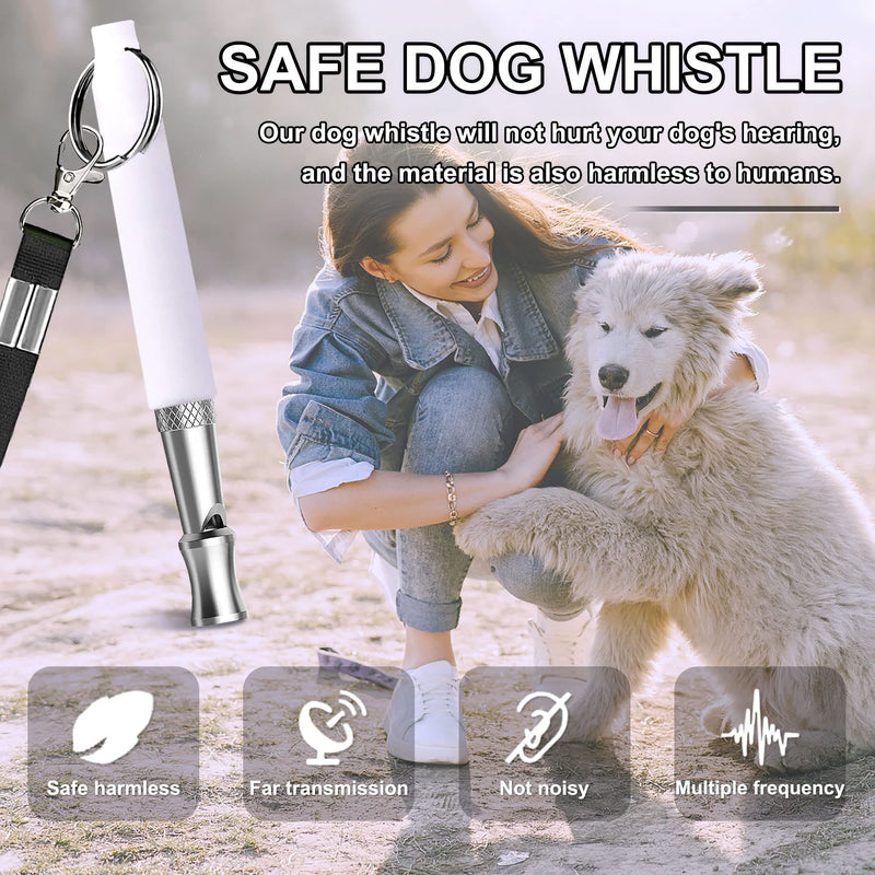 Dog Whistle with Free Lanyard, Adjustable Frequencies Ultrasonic Stainless Steel, Effective Way of Training, Dog Whistles to Stop Barking (White) - PawsPlanet Australia