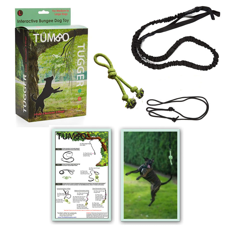 Tumbo Tugger Exercise Dog Toy - (Hanging Bungee Rope tug Toy) ENTERTAINS Your Dogs w/Energetic, Interactive Solo Play tug or war Action Outdoor Large Dogs - PawsPlanet Australia