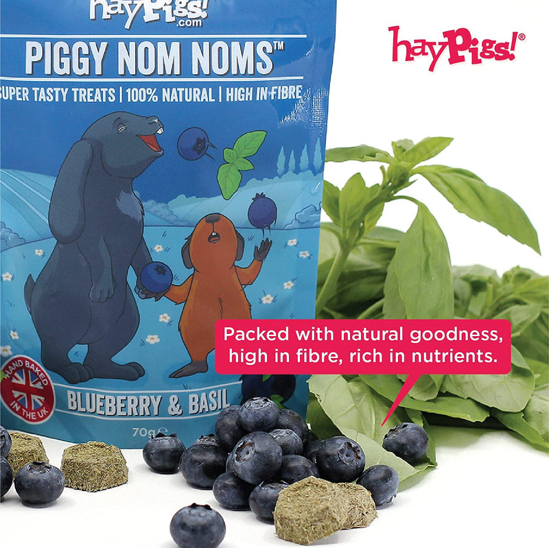 HayPigs Piggy Nom Noms 10 x 70g Blueberry and Basil Natural Guinea Pig Treats with Guinea Pig Vitamin C - Also Perfect for Rabbit Treats 10 x Blueberry & Basil - PawsPlanet Australia