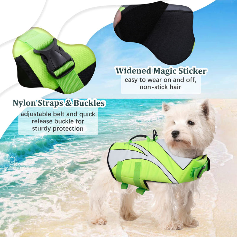 IDOMIK Dog Life Jacket Vest, Ripstop Pets Floatation Lifesaver Puppy Reflective Safety Swimsuit Preserver, Adjustable Life Coat with Rescue Handle for Small Medium Large Dogs Swimming Surfing Boating Green - PawsPlanet Australia