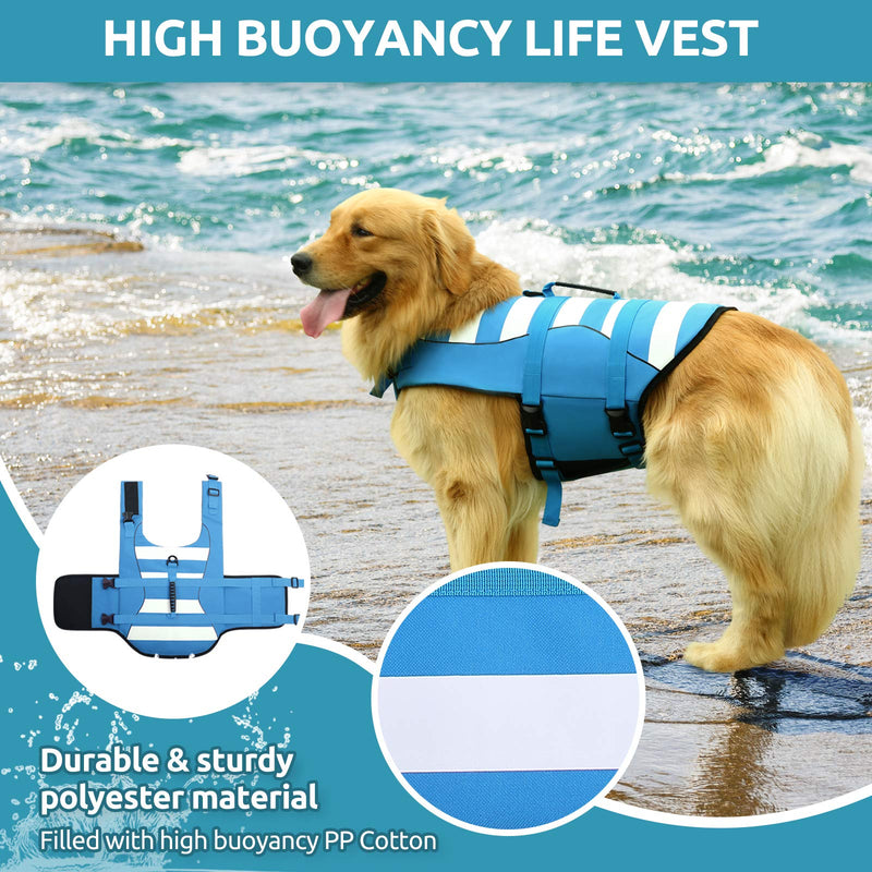 Phyxin Dog Life Jacket, Adjustable Dog Life Vest for Swimming, Striped Puppy Life Jacket, Pet Life Preserver with Leash Hole, for Small Medium Large Dogs X-Small Blue - PawsPlanet Australia