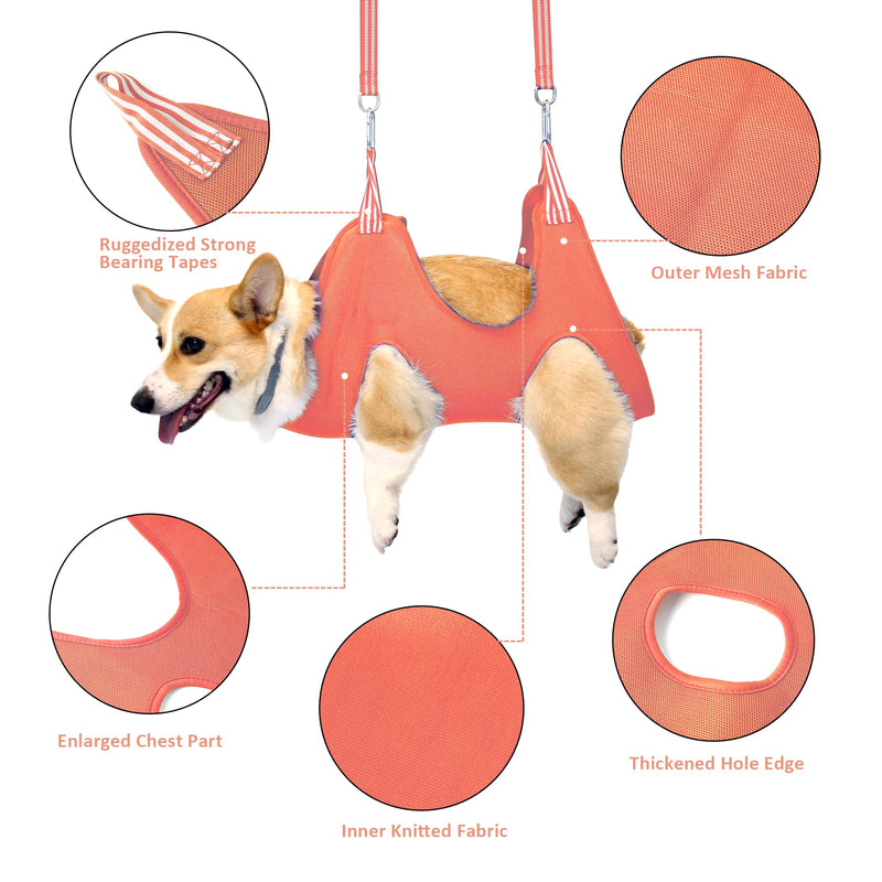 IOKHEIRA Dog Grooming Hammock, Dog Grooming Harness with Grooming Kit Brushes, Pet Holder Harness for Dog Cat Bathing, Grooming, Nail Trimming, Claw Care, Pet Stuff Helper, Pet Comb (L) (S, Orange) 1 Count (Pack of 1) - PawsPlanet Australia