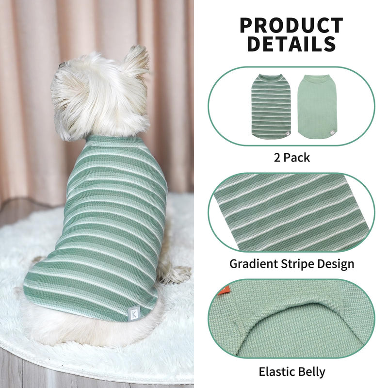 KYEESE 2Pack Waffle Dog Shirts for Small Dogs Stretchy Dog T-Shirts Lightweight Dog Tank Top Sleeveless Striped Dog Shrit Vest Breathable, Large, Green+Striped - PawsPlanet Australia