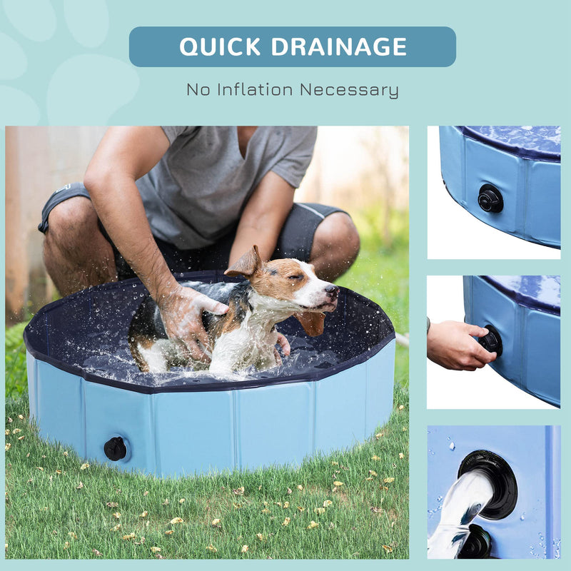 PawHut Foldable Dog Paddling Pool Pet Cat Swimming Pool Indoor/Outdoor Collapsible Summer Bathing Tub Shower Tub Puppy Washer (Φ80 × 20H cm, Blue), D01-003BU ?80 × 20H - PawsPlanet Australia