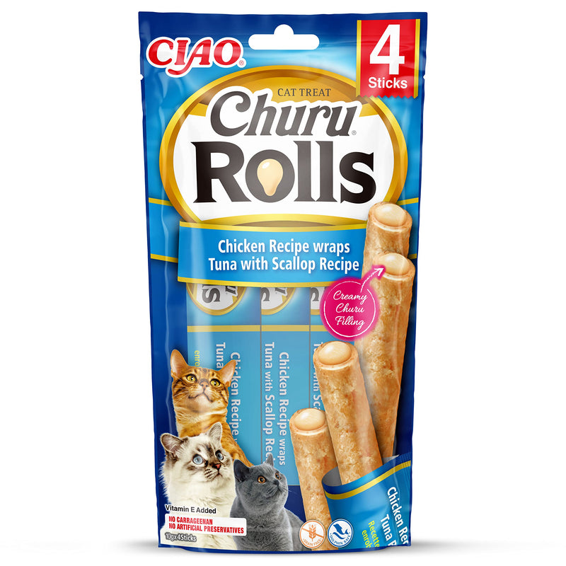 Churu Cat Snack Rolls Chicken, Tuna + Scallops 4x10g Tuna & Scallops 4 pieces (pack of 1) - PawsPlanet Australia