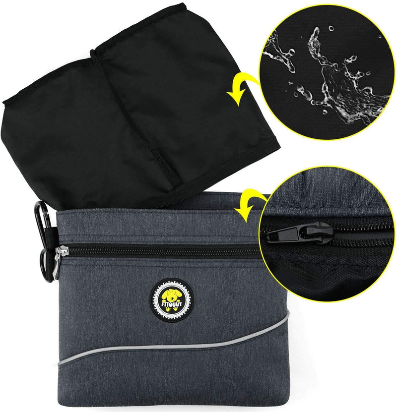 Fttouuy Dog Treat Pouch Bag with Magnetic Closure, Dog Food Bag with Removable Inner Double Pocket, Padded Carrying Straps, Puppy Training Walking Bag for Agility Training (Black) Black - PawsPlanet Australia