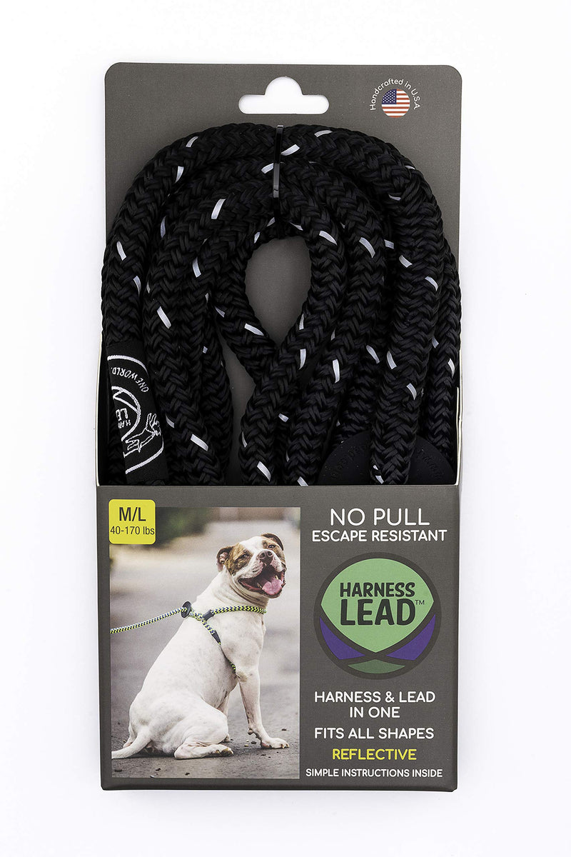 Harness Lead, Escape Resistant Leash, Reduces Pull, Dog Harness Black Reflective Medium/Large (40-170 lbs) - PawsPlanet Australia