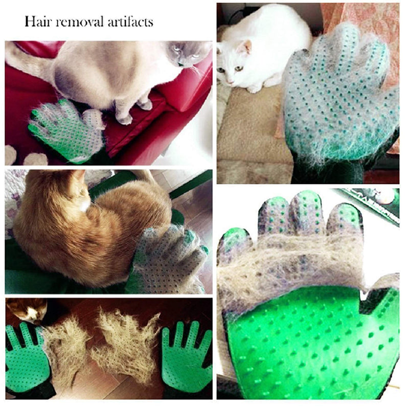 VingaHouse Pet Beauty Gloves, A pair of Brush Removal Gloves, Brush Removal Efficient Pet Hair Removal Gloves, Cat and Dog Left and Right Hand Hair Removal Tools(Green) Green - PawsPlanet Australia