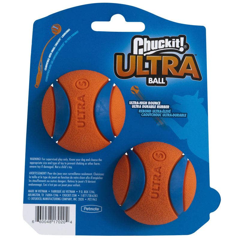 Chuckit Ultra Ball, Durable Dog Toy High Bounce Rubber Dog Ball, Launcher Compatible, 2 Pack, Small - PawsPlanet Australia