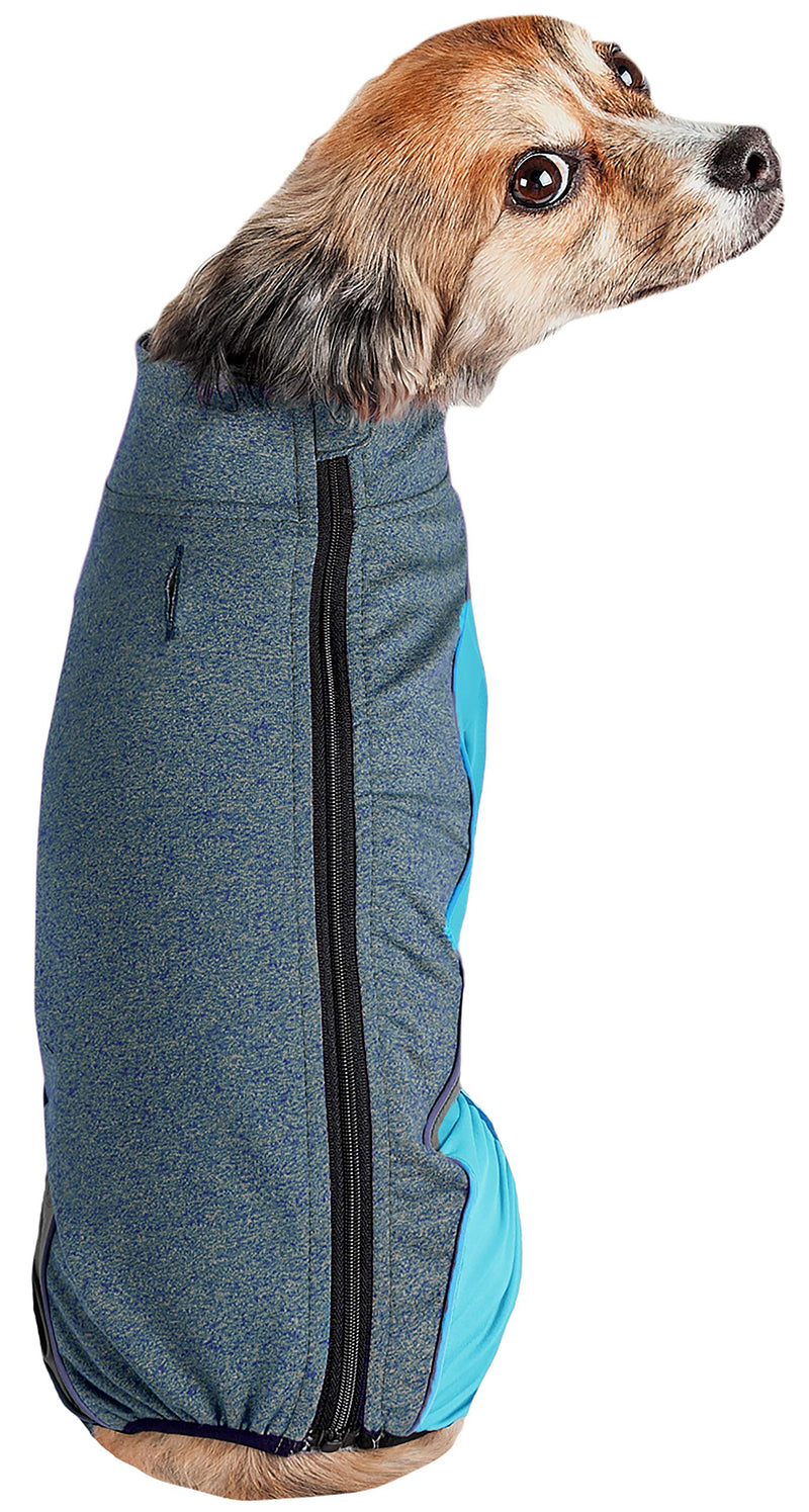 [Australia] - Pet Life Active 'Chase Pacer' Heathered Performance 4-Way Stretch Two-Toned Full Body Warm Up Medium Blue 