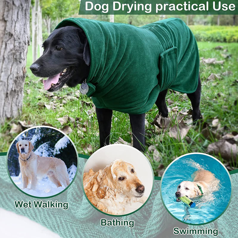 PETTOM Dog Bathrobe Microfiber Bath Accessories Bath Towel Quick Drying Dog Bathrobe for Small Medium and Large Dogs (XL, Green) XL - PawsPlanet Australia