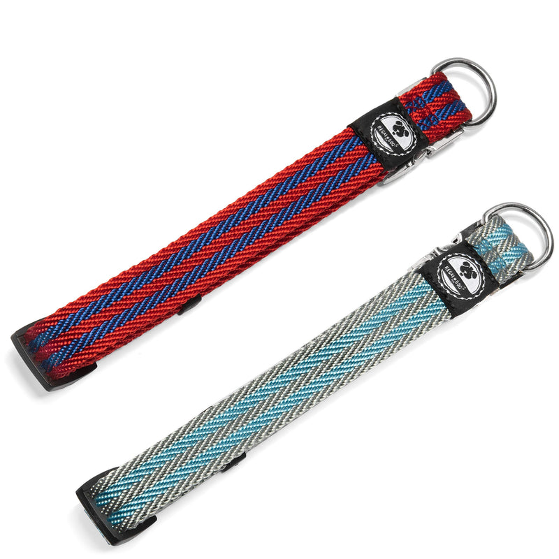 [Australia] - Pet Collar with Metal Buckle and D Ring | Durable Dog Collar with Reinforced Stitching and Nylon Webbing Adjustable Dog Collar to fit Small and Medium Dog or a Puppy Blue / Gray Stripe 