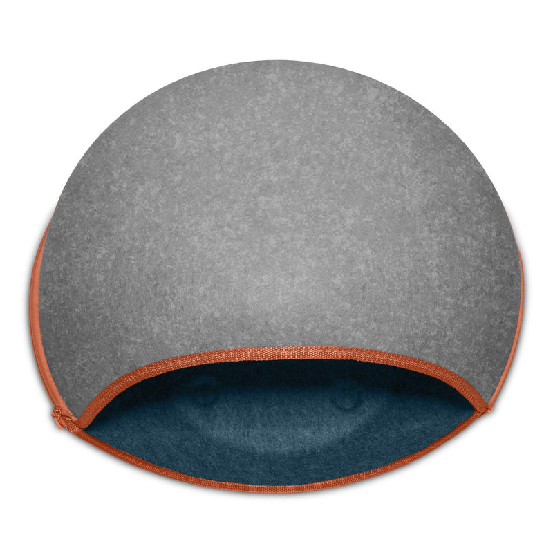 [Australia] - Furhaven Pet Dog Bed | Felt Pet House Private Hideout Den & Collapsible Pop Up Living Room Ottoman Footstool Condo for Cats & Small Dogs - Available in Multiple Colors & Styles Felt House Two-Color Round Heather Gray/Lagoon Blue 