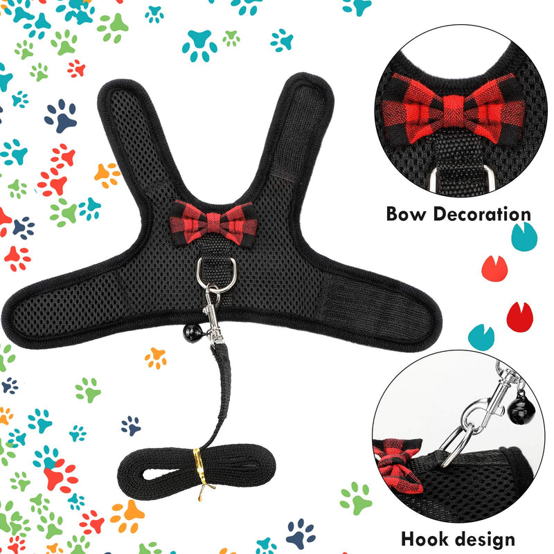 [Australia] - SATINIOR 2 Pieces Soft Small Pet Harness Pet Walking Vest with Bowknot Bell Breathable Puppy Harness Nylon Pet Leash Vest Set for Bunny, Ferret, Rats, Iguana, Hamster S Blue, Black 