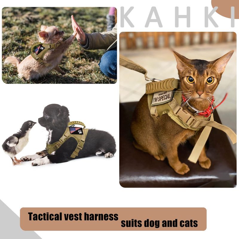 Tactical Small Dog Harness Tactical Puppy Vest with Rubber Handle K9 Military Adjustable Pet Cat Vest Harness for Outdoor Training XS Dog Harness Brown harness - PawsPlanet Australia