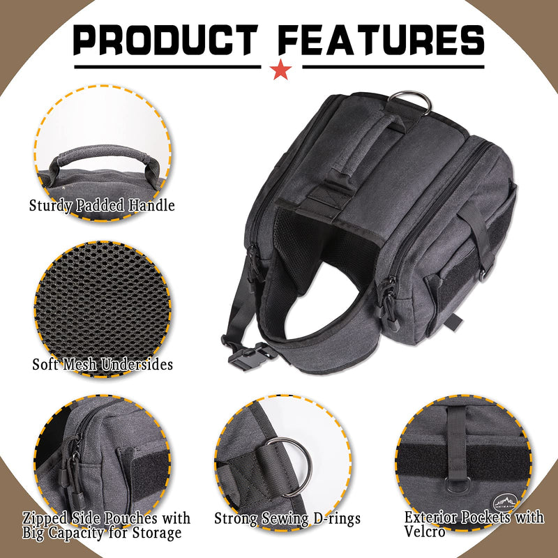 Himal Outdoors Dog Backpack, Dog Hiking Backpack, Hound Saddle Bag for Medium & Large Dog with Side Pockets & Adjustable Strap Black - PawsPlanet Australia