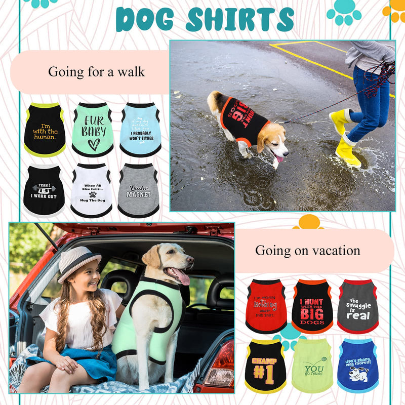 12 Pieces Dog Shirts Pet Printed Clothes with Funny Letters Summer Pet T Shirts Cool Puppy Shirts Breathable Dog Outfit Soft Dog Sweatshirt for Pet Dogs Cats Accessories, 12 Styles (Medium) Medium - PawsPlanet Australia