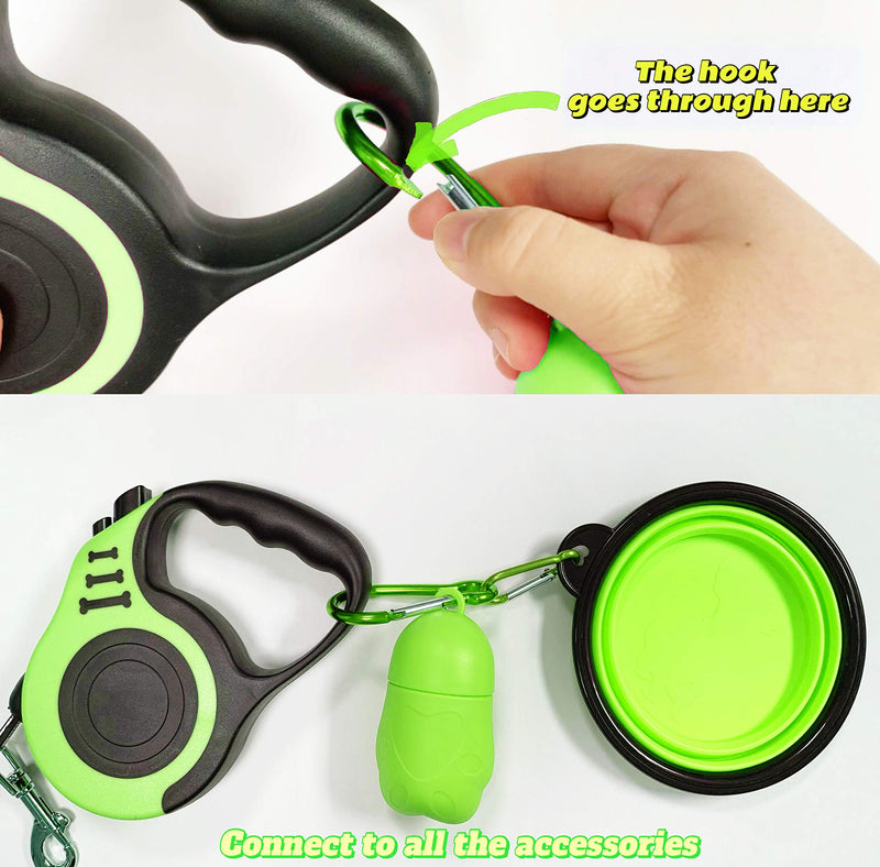 PETIMP Retractable Dog Leash Lightweight Portative 16FT Leash, with Folding Bowl,Dispenser,Rubbish Bags, for Small Medium Dogs GREEN - PawsPlanet Australia