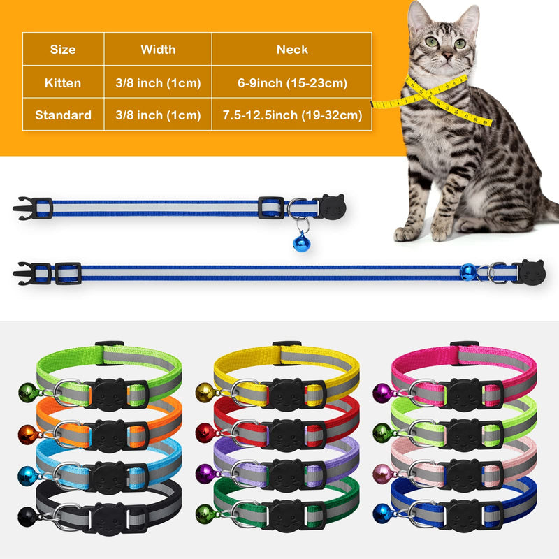 Extodry Safety Cat Collars with Quick Release, Reflective Kitten Collars with Bell, Adjustable from 7.5''-12.5'',(8 Colors & 2 Packs Anti-Lost Tags) 19-32cm - PawsPlanet Australia