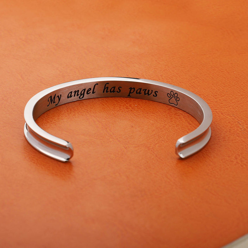 [Australia] - Zuo Bao Pet Memorial Jewelry Hair Tie Bracelet Dog Lover My Angel Has Paws Bracelet Paw Print Jewelry Loss Pet Bracelet Rememberance Gift Silver 