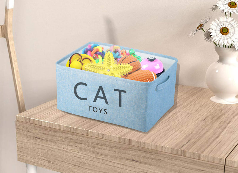 Pethiy Canvas cat toy box Basket storage cat hamper kitten toys for indoor cats- 40cmsx 30cms x 20cms- Blue-CAT - PawsPlanet Australia