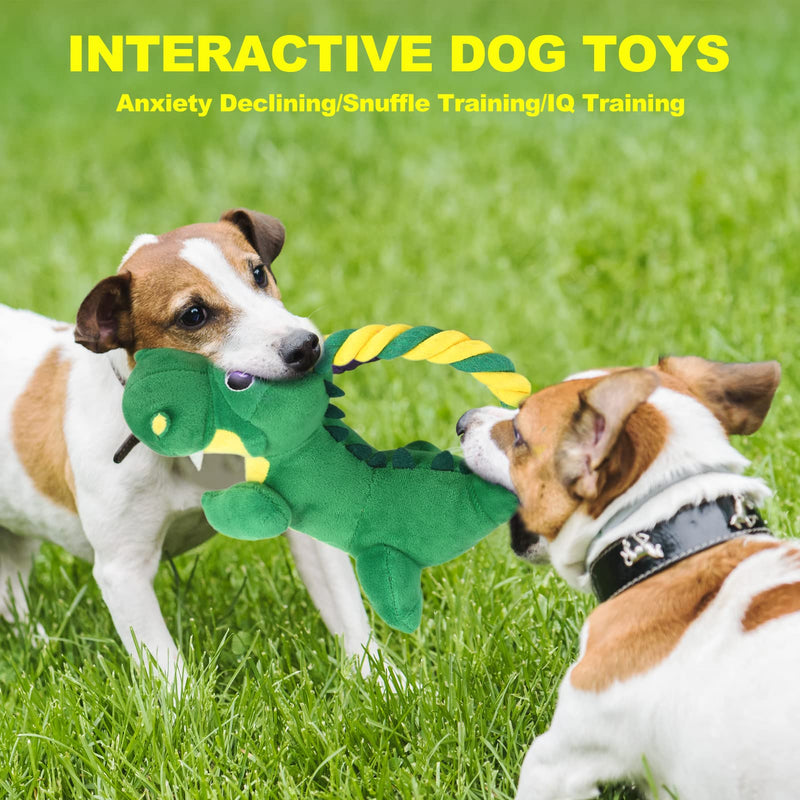 Squeaky Dog Toy, Plush Dog Toy, Chew Toy with Rope Loop, Tug of War Dog Toy, Stuffed Interactive Dog Toy for Medium and Large Dogs, Dinosaur Dinosaur - PawsPlanet Australia