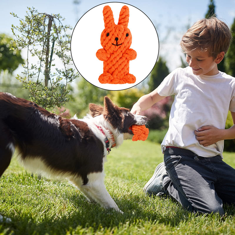 Ruisita Puppy Boredom Rope Toy Cotton Natural Teeth Cleaning Chew Rope Dogs Ball Knot Training Toy Cotton Rope Dog Toys Pet Teeth Training Toys Orange Rabbit, Orange Carrot - PawsPlanet Australia