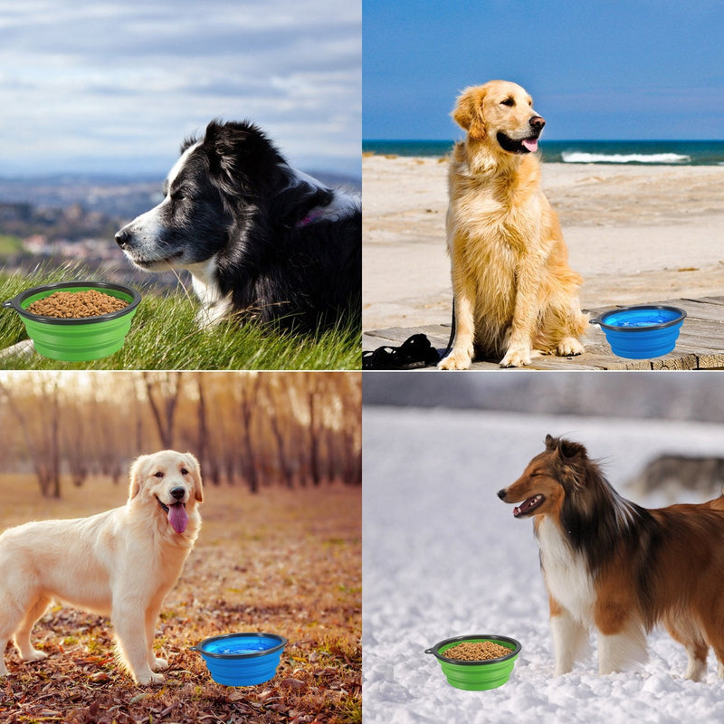 Comsun 2-Pack Extra Large Size Collapsible Dog Bowl, Foldable Expandable Cup Dish for Pet Cat Food Water Feeding Portable Travel Bowl Blue and Green - PawsPlanet Australia