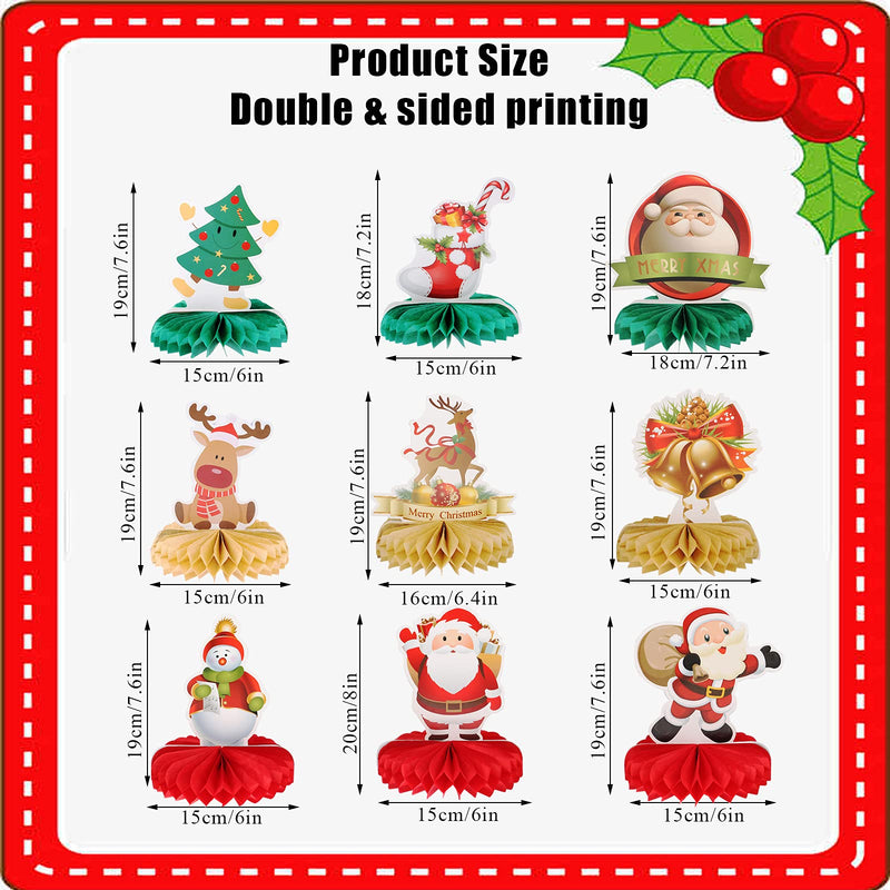 PartyYeah 9 Pieces Christmas Honeycomb Centerpieces, 3D Christmas Table Decoration Santa Reindeer Snowman Happy Holiday Table Topper Honeycomb for Xmas Baby Shower Holiday Supplies - PawsPlanet Australia