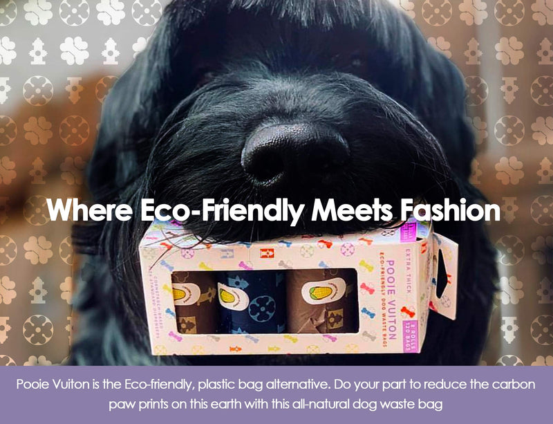 [Australia] - Pooie Vuiton Eco-Friendly Poop Bags for Dogs by The Green Pet Shop - Pick Up Poop in Style - These Earth-Friendly Cornstarch Poop Bags are Plastic Free & Fit Standard Dispensers 60 Bags 
