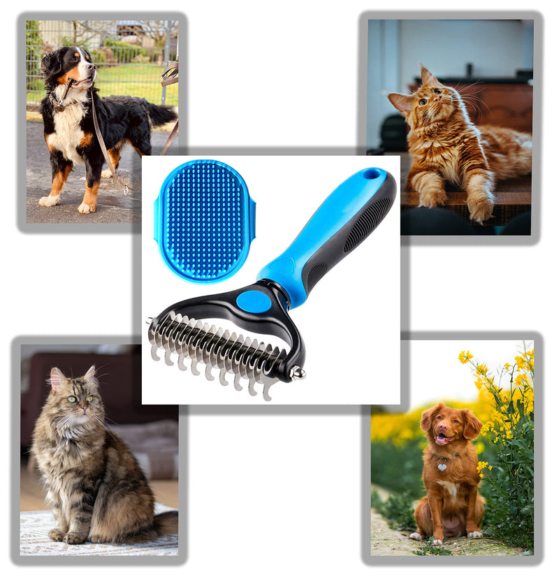 azHelios: Dog/cat brush for medium-length long fur fur brush undercoat comb undercoat comb tangles curry comb grooming brush hair removal thinning 17+9 double-sided teeth pet dog cat - PawsPlanet Australia