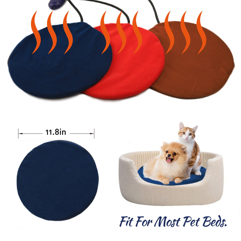 [Australia] - Pet Heating Pad, Electric Heating pad for Cats with Waterproof Adjustable Warming Mat with Chew Resistant Cord, Soft Removable Cover, Overheat Protection Round Blue & Brown Cover 