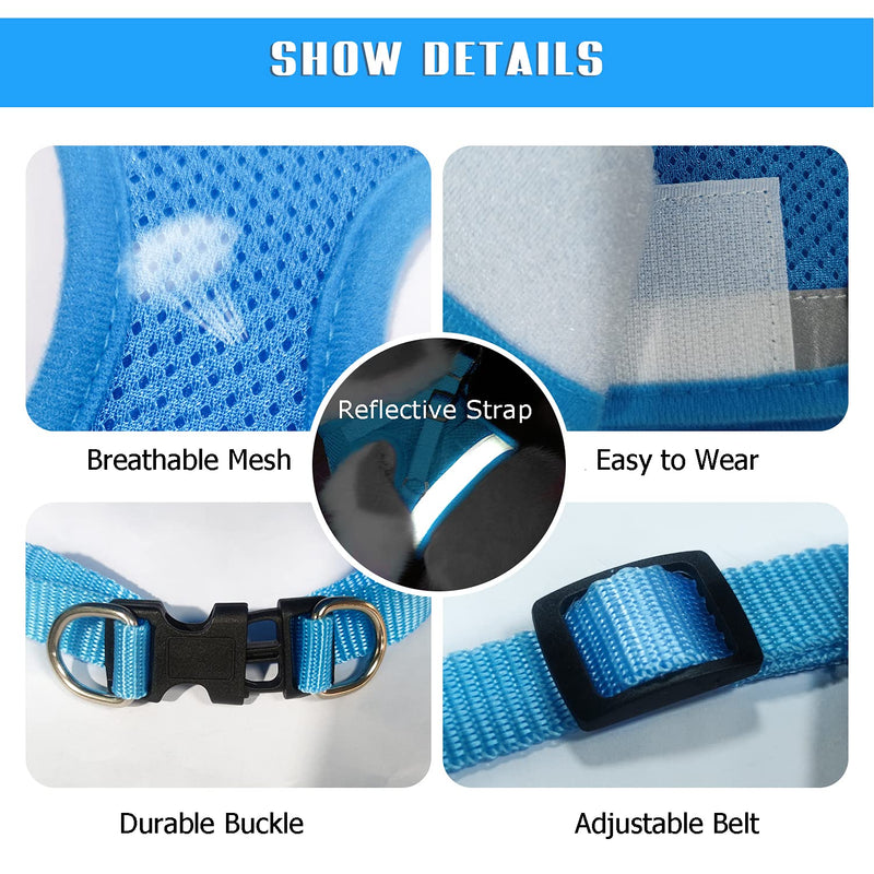 FEimaX No Pull Dog Harness and Leash Set, Soft Mesh Adjustable Lightweight Puppy Harnesses with Reflective Strap, Escape Proof Small Dog Cat Vest for Outdoor Walking XS Azure - PawsPlanet Australia