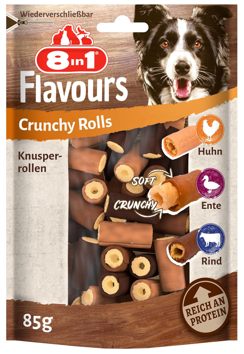 8in1 Flavors Crunchy Rolls dog snacks - crunchy treats for dogs with chicken breast, duck breast or beef, 85 g bag - PawsPlanet Australia