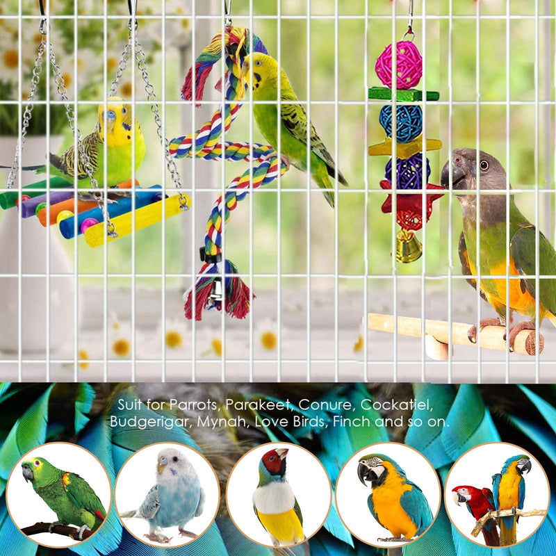 MQ Bird Parrot Toys - 8 Pack Swing Chewing Toys, Hanging Ladders Bird Cage Accessories for Parakeets, Cockatiels, Conures, Macaws, Mynah, Finches Toys - PawsPlanet Australia