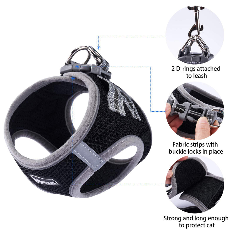 Allispast Soft Mesh Step-in Lightweight Kitten Harness and Leash for 9-12 Pounds Cat Small (Chest 12.5"-14") Black - PawsPlanet Australia