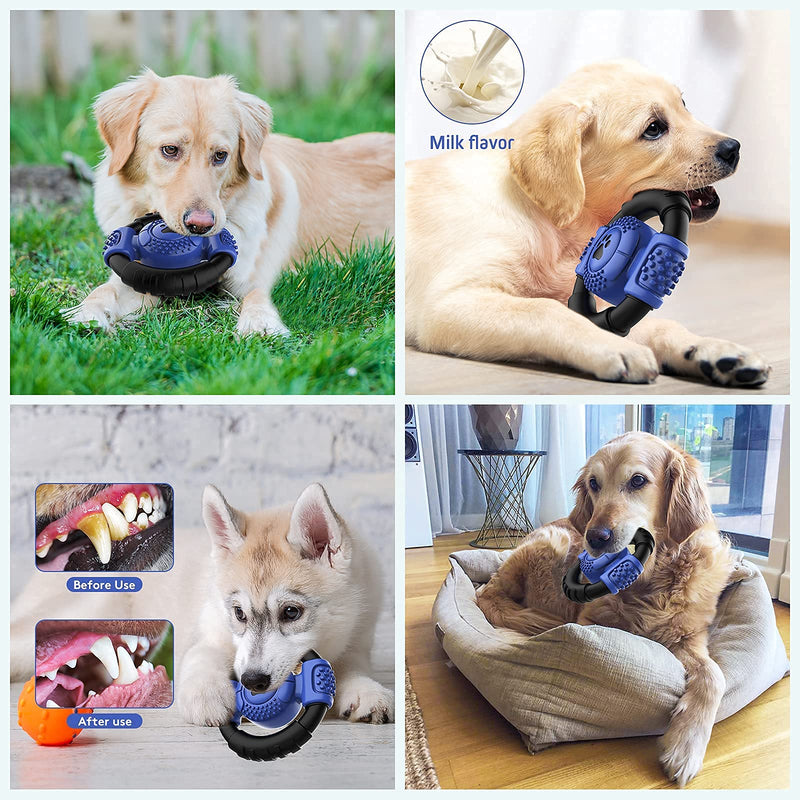 Dog Chew Toys-YLMKDE Interactive Squeaky Dog Toy for Aggressive Chewer,Durable Indestructible Chewing Toy-Large Medium Breed,Teeth Cleaning Reduce Boredom Toothbrush Toy,Milk Flavor - PawsPlanet Australia